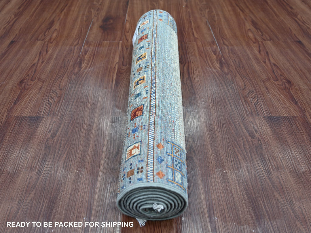 2'6" x 7'1" New Hand Knotted Blue Wool Runner Oriental Rug - MOA10222036