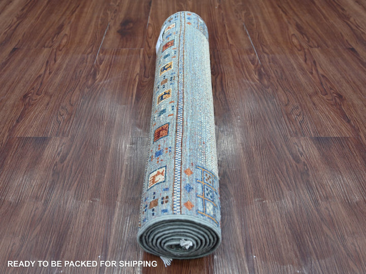 2'6" x 7'1" New Hand Knotted Blue Wool Runner Oriental Rug - MOA10222036