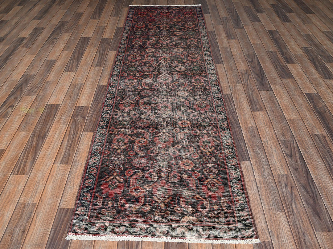 2'7" x 8'7" Vintage Hand Knotted Brown Wool Runner Oriental Rug - MOA1022203