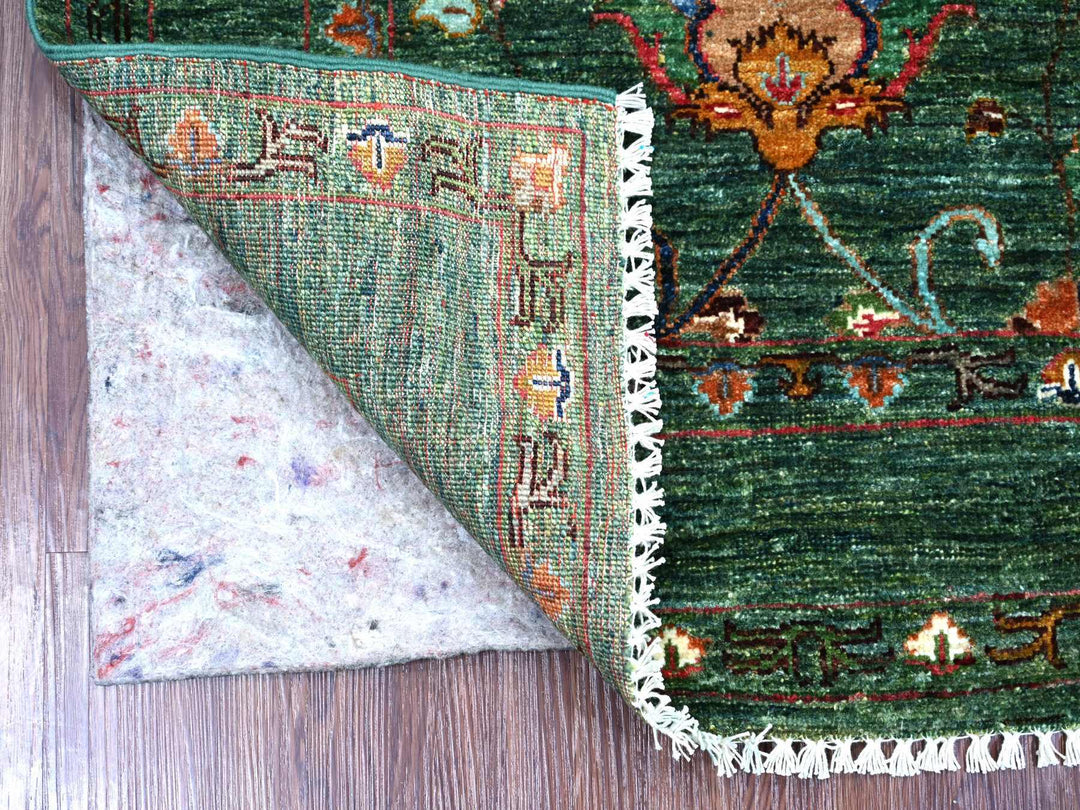 2'11" x 4'11" New Hand Knotted Green Wool Rectangle Oriental Rug - MOA10222041