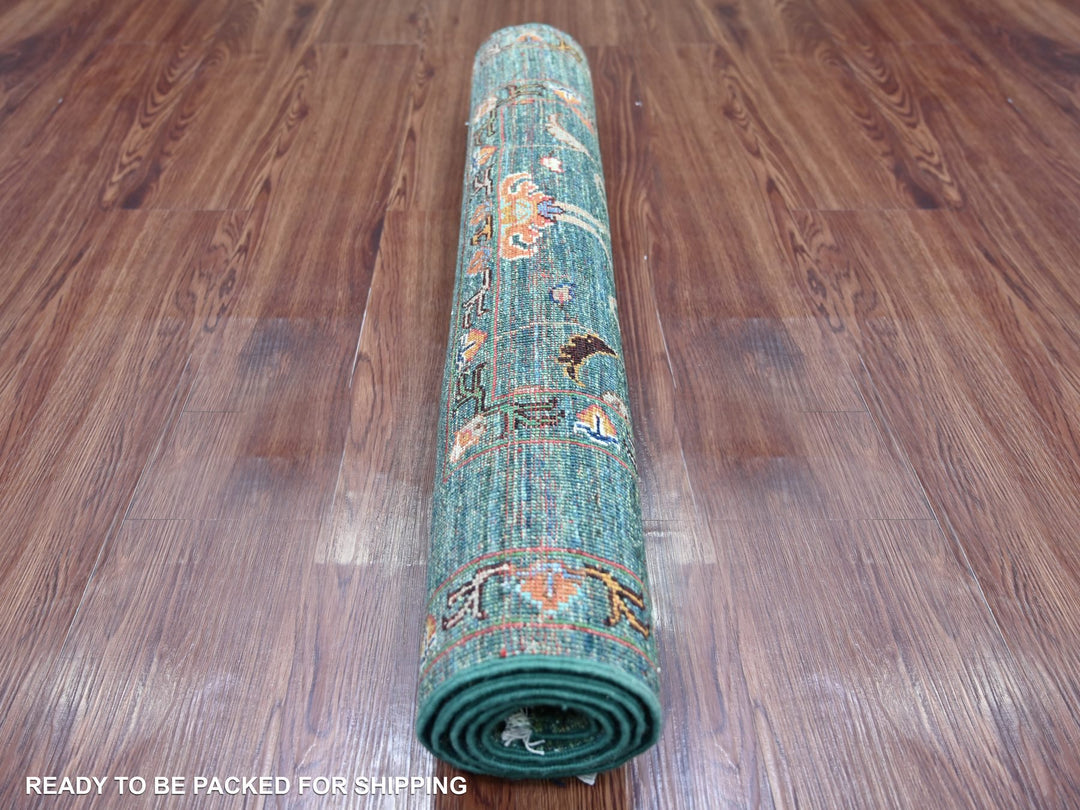 2'11" x 4'11" New Hand Knotted Green Wool Rectangle Oriental Rug - MOA10222041
