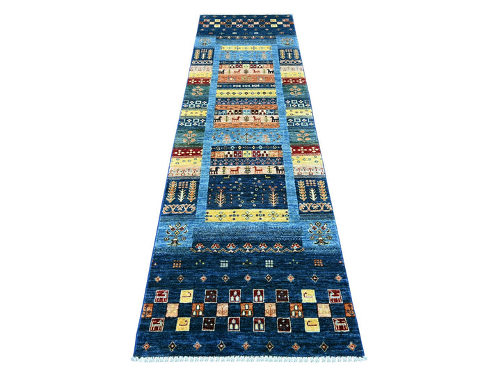 2'9" x 9'7" New Hand Knotted Blue Wool Runner Oriental Rug - MOA10222042