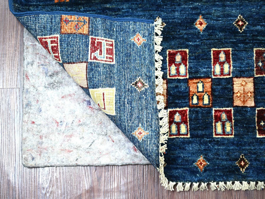2'9" x 9'7" New Hand Knotted Blue Wool Runner Oriental Rug - MOA10222042