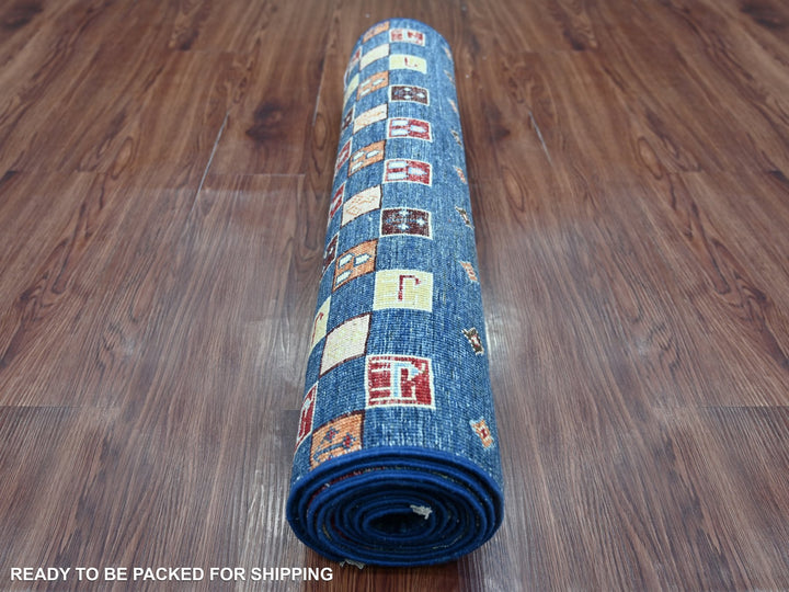 2'9" x 9'7" New Hand Knotted Blue Wool Runner Oriental Rug - MOA10222042