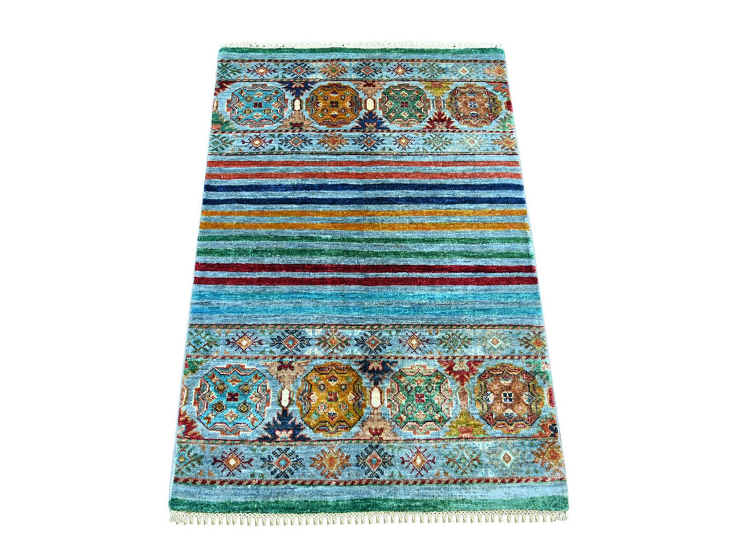 2'8" x 3'11" New Hand Knotted Blue Wool Rectangle Oriental Rug - MOA10222043