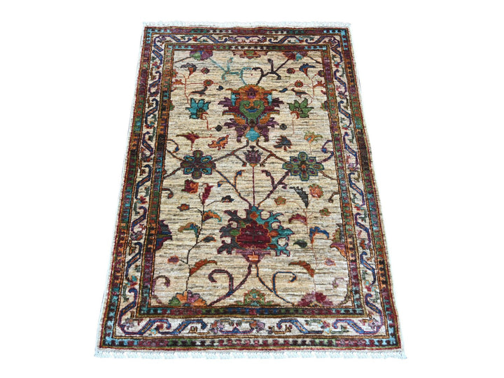 2'9" x 4'1" New Hand Knotted Ivory Wool Rectangle Oriental Rug - MOA10222045