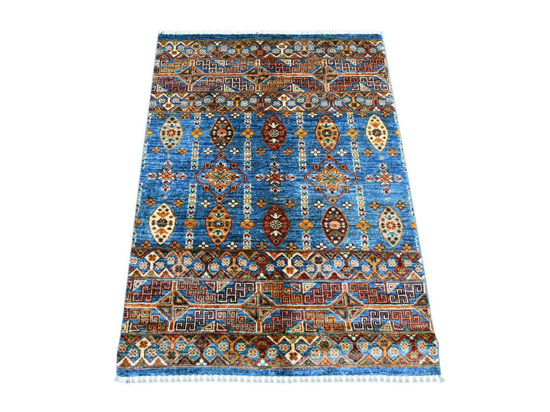 2'11" x 4'0" New Hand Knotted Blue Wool Rectangle Oriental Rug - MOA10222046