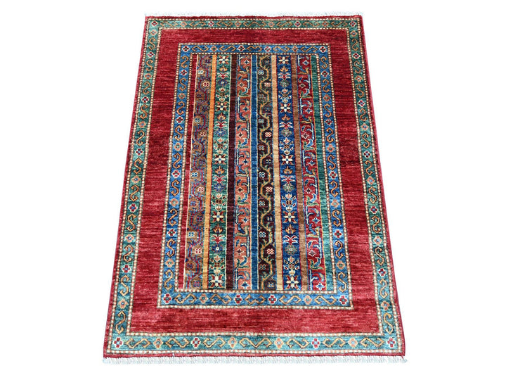 2'9" x 3'11" New Hand Knotted Red Wool Rectangle Oriental Rug - MOA10222047