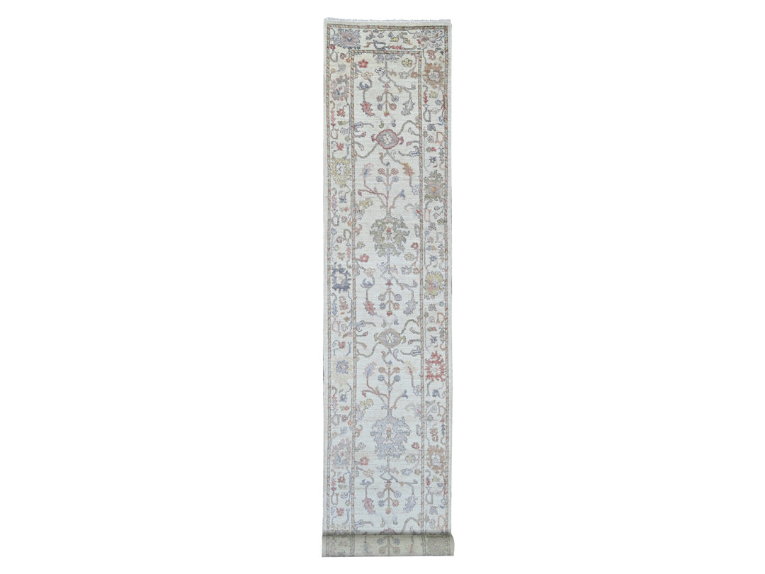 2'10" x 20'7" New Hand Knotted Ivory Wool Runner Oriental Rug - MOA10222052