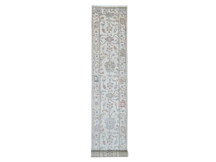 2'10" x 20'7" New Hand Knotted Ivory Wool Runner Oriental Rug - MOA10222052