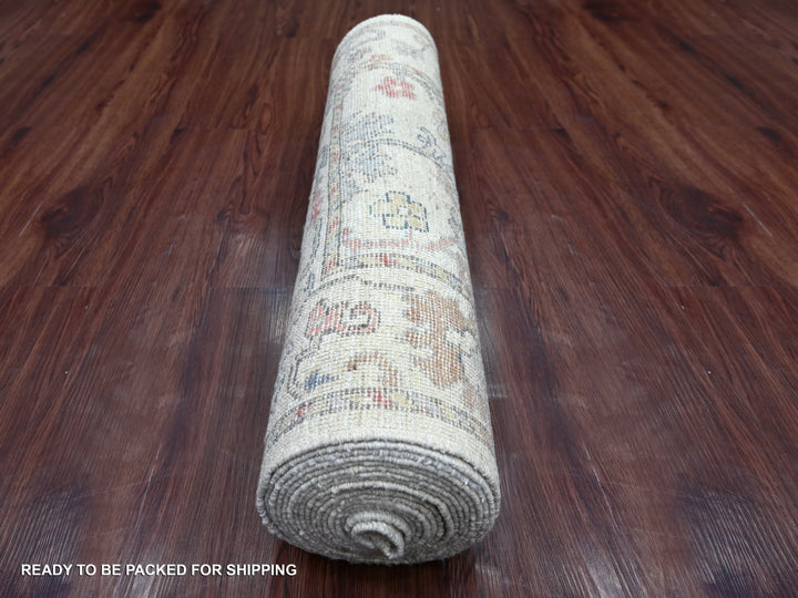 2'10" x 20'7" New Hand Knotted Ivory Wool Runner Oriental Rug - MOA10222052