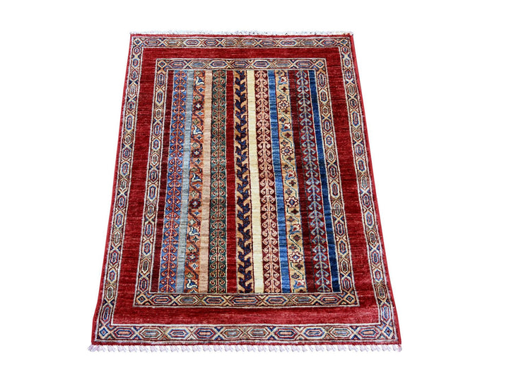 2'11" x 3'9" New Hand Knotted Red Wool Rectangle Oriental Rug - MOA10222059