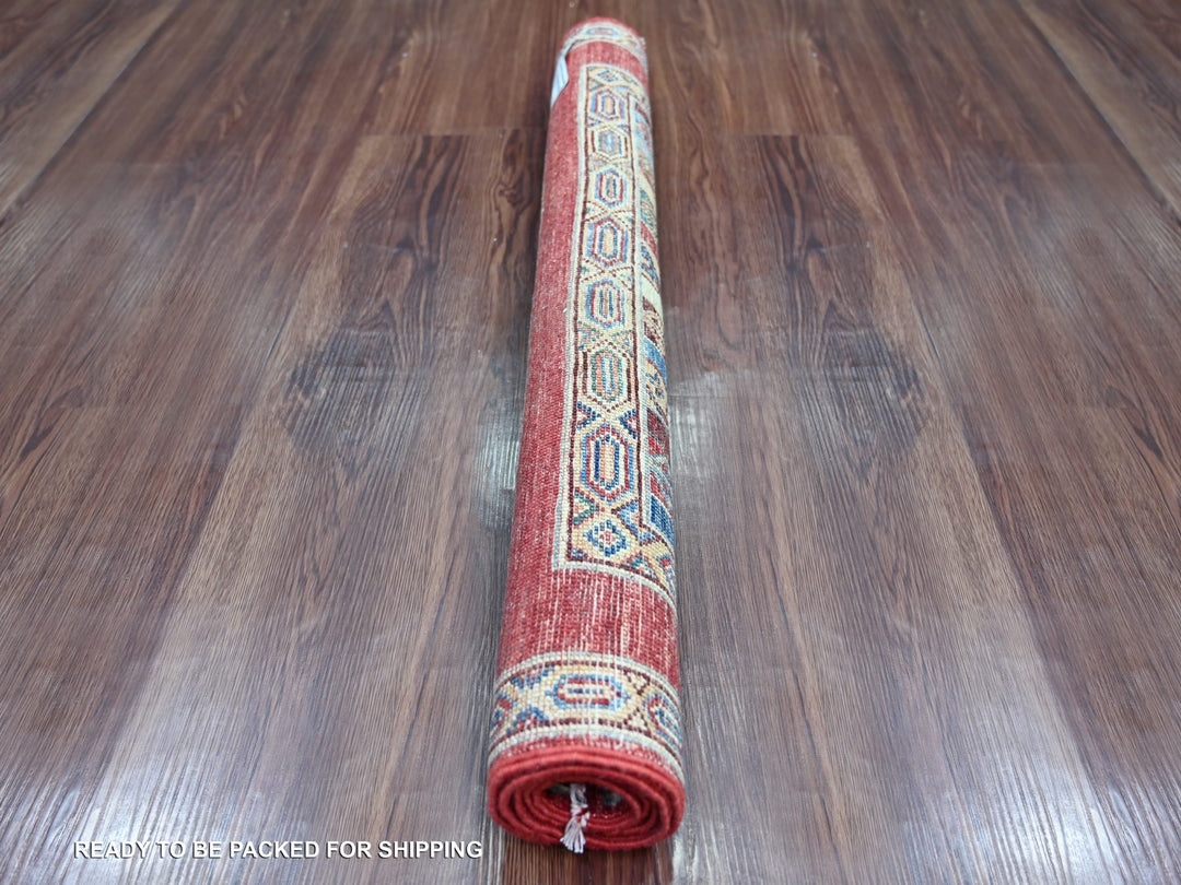 2'11" x 3'9" New Hand Knotted Red Wool Rectangle Oriental Rug - MOA10222059