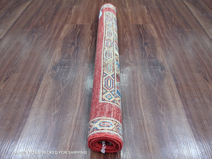 2'11" x 3'9" New Hand Knotted Red Wool Rectangle Oriental Rug - MOA10222059