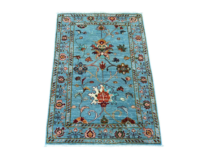 2'8" x 3'9" New Hand Knotted Blue Wool Rectangle Oriental Rug - MOA10222060