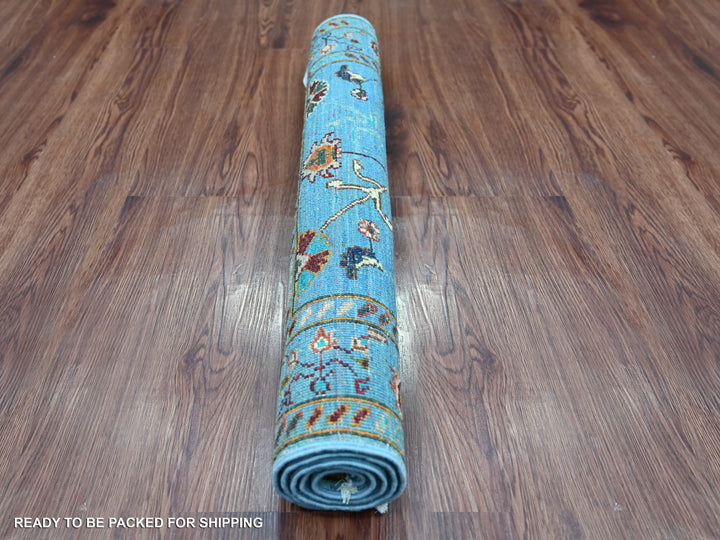 2'8" x 3'9" New Hand Knotted Blue Wool Rectangle Oriental Rug - MOA10222060
