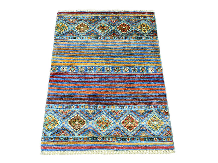 2'9" x 3'8" New Hand Knotted Blue Wool Rectangle Oriental Rug - MOA10222061