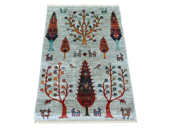 2'8" x 3'10" New Hand Knotted Grey Wool Rectangle Oriental Rug - MOA10222062