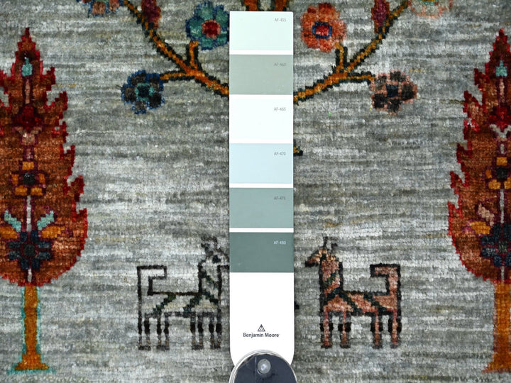2'8" x 3'10" New Hand Knotted Grey Wool Rectangle Oriental Rug - MOA10222062