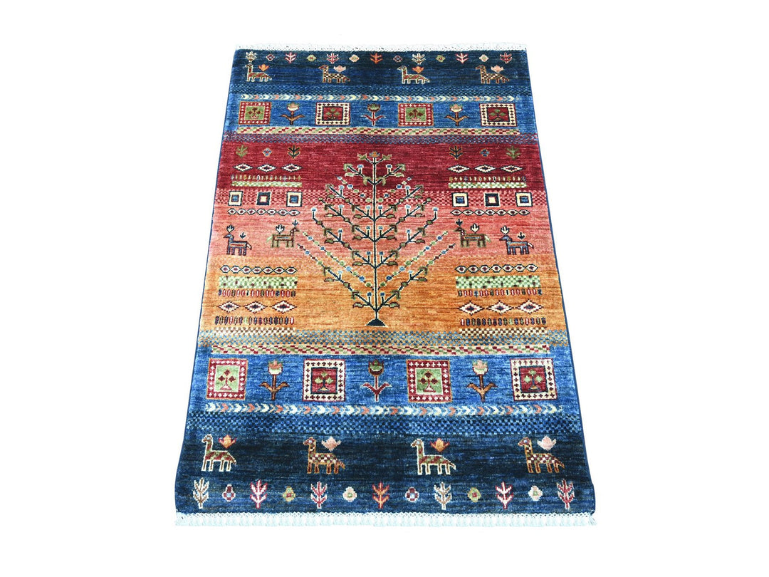 2'9" x 4'0" New Hand Knotted Blue Wool Rectangle Oriental Rug - MOA10222063