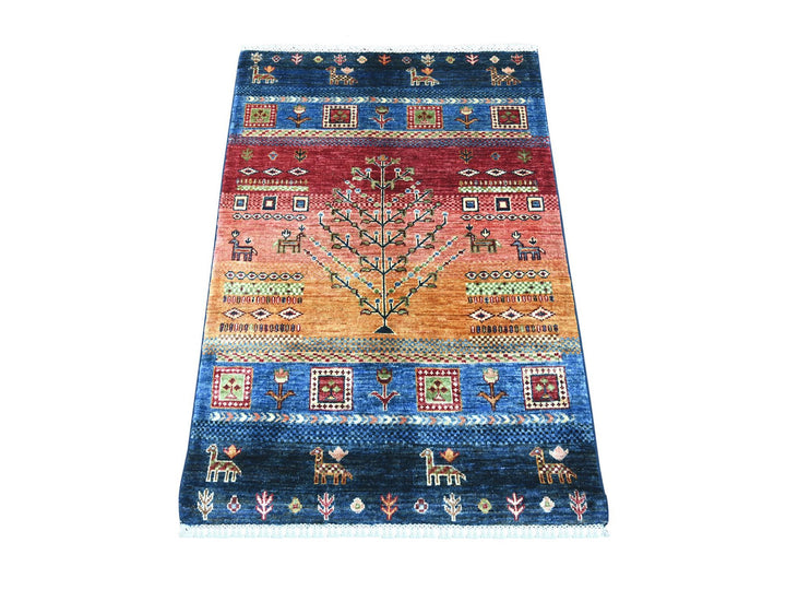 2'9" x 4'0" New Hand Knotted Blue Wool Rectangle Oriental Rug - MOA10222063