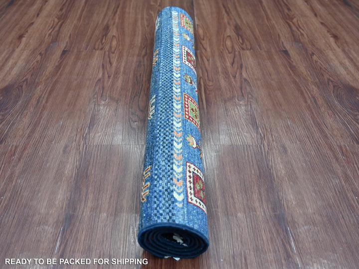 2'9" x 4'0" New Hand Knotted Blue Wool Rectangle Oriental Rug - MOA10222063