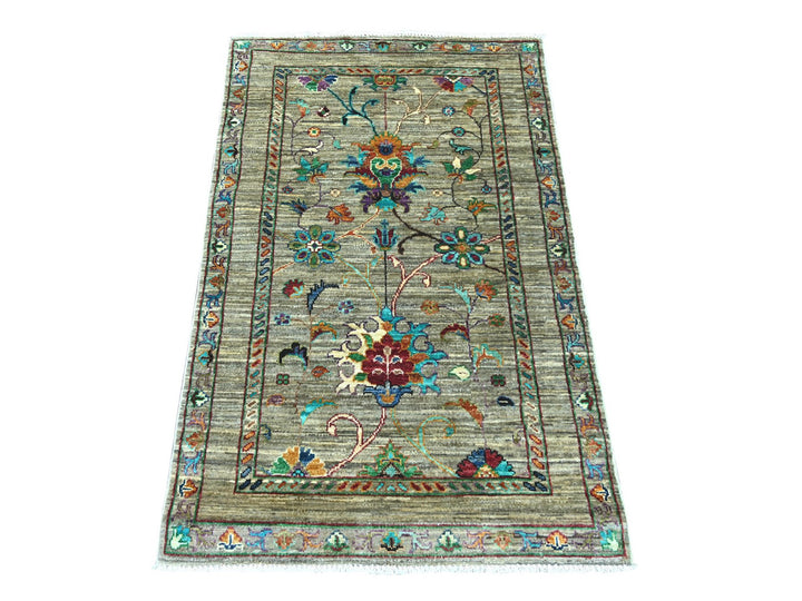 2'8" x 4'4" New Hand Knotted Grey Wool Rectangle Oriental Rug - MOA10222064