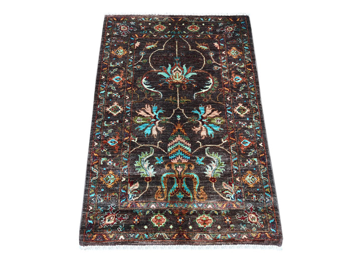 2'8" x 3'10" New Hand Knotted Brown Wool Rectangle Oriental Rug - MOA10222068