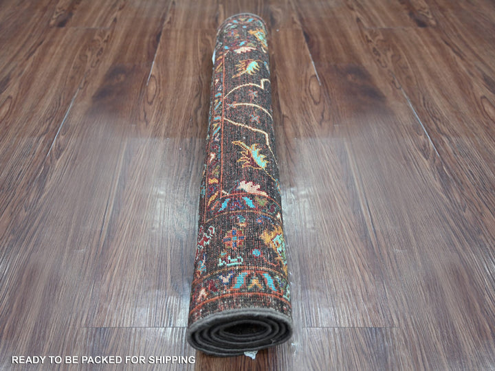 2'8" x 3'10" New Hand Knotted Brown Wool Rectangle Oriental Rug - MOA10222068