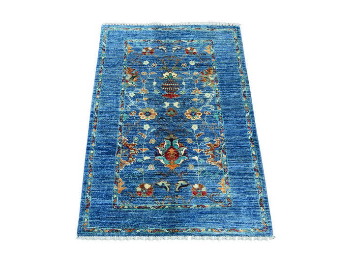 2'10" x 4'0" New Hand Knotted Blue Wool Rectangle Oriental Rug - MOA10222071