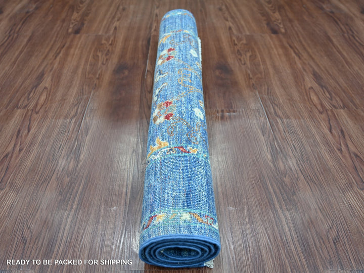 2'10" x 4'0" New Hand Knotted Blue Wool Rectangle Oriental Rug - MOA10222071