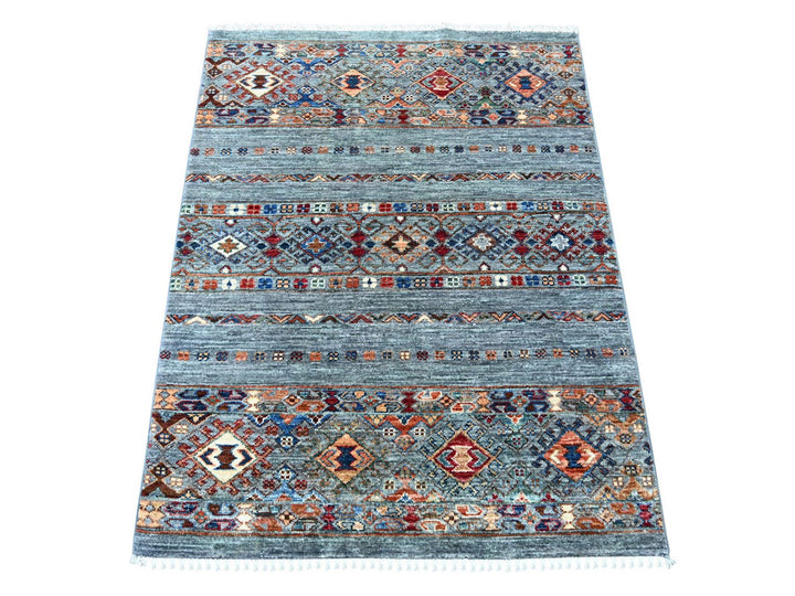 3'2" x 4'1" New Hand Knotted Grey Wool Rectangle Oriental Rug - MOA10222078