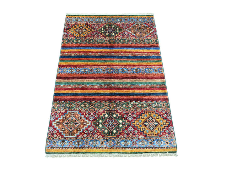 3'2" x 4'6" New Hand Knotted Multicolored Wool Rectangle Oriental Rug - MOA10222083