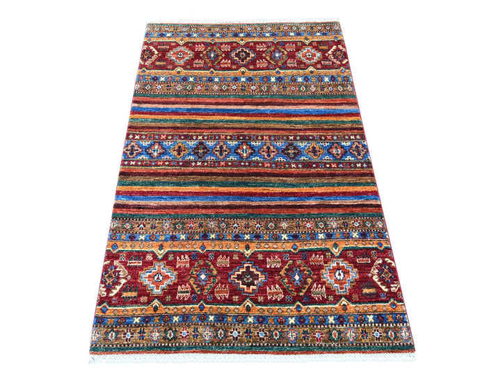 3'3" x 5'2" New Hand Knotted Red Wool Rectangle Oriental Rug - MOA10222085