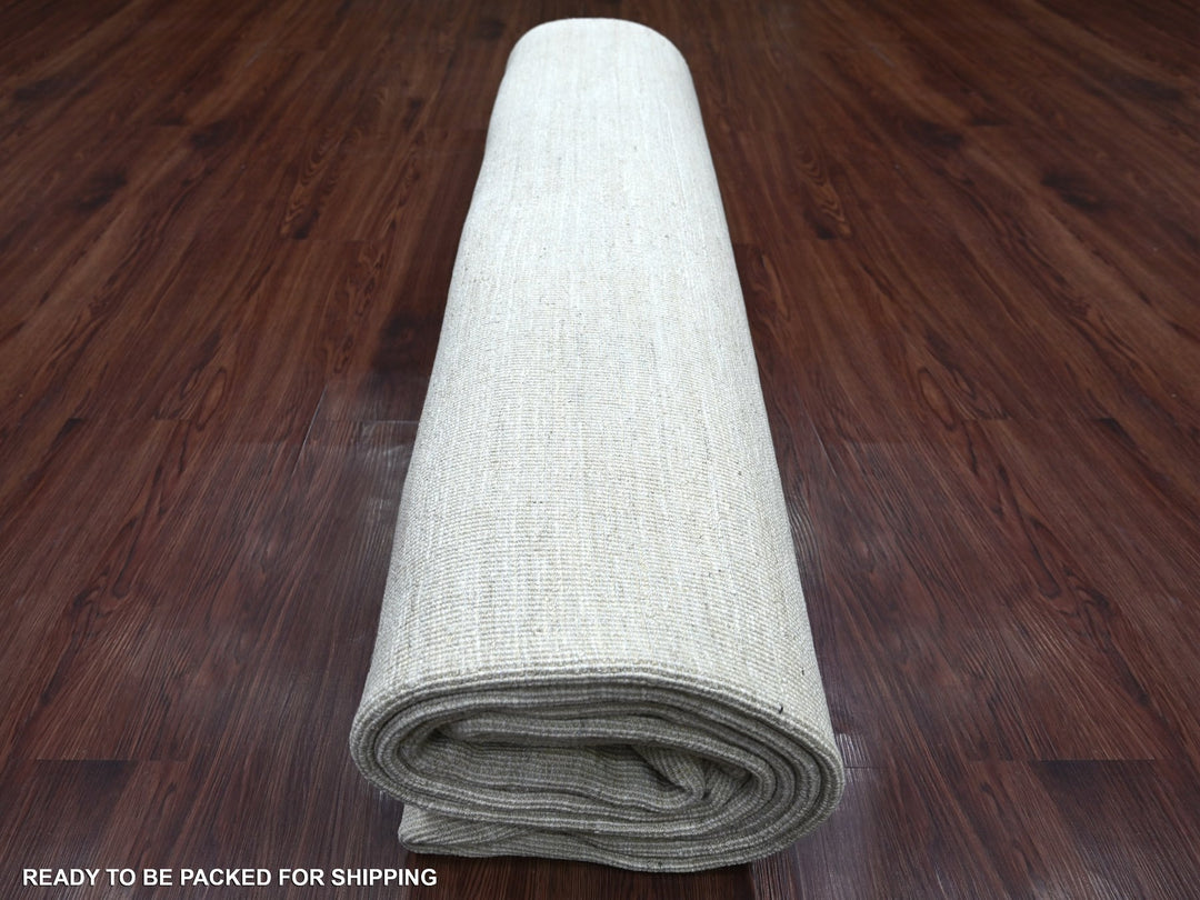 8'11" x 12'0" New Hand Knotted Ivory Wool Rectangle Oriental Rug - MOA10222095