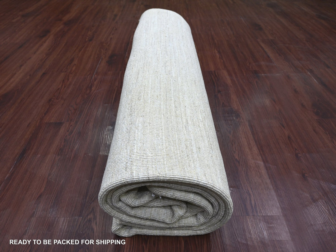 8'8" x 11'9" New Hand Knotted Ivory Wool Rectangle Oriental Rug - MOA10222097