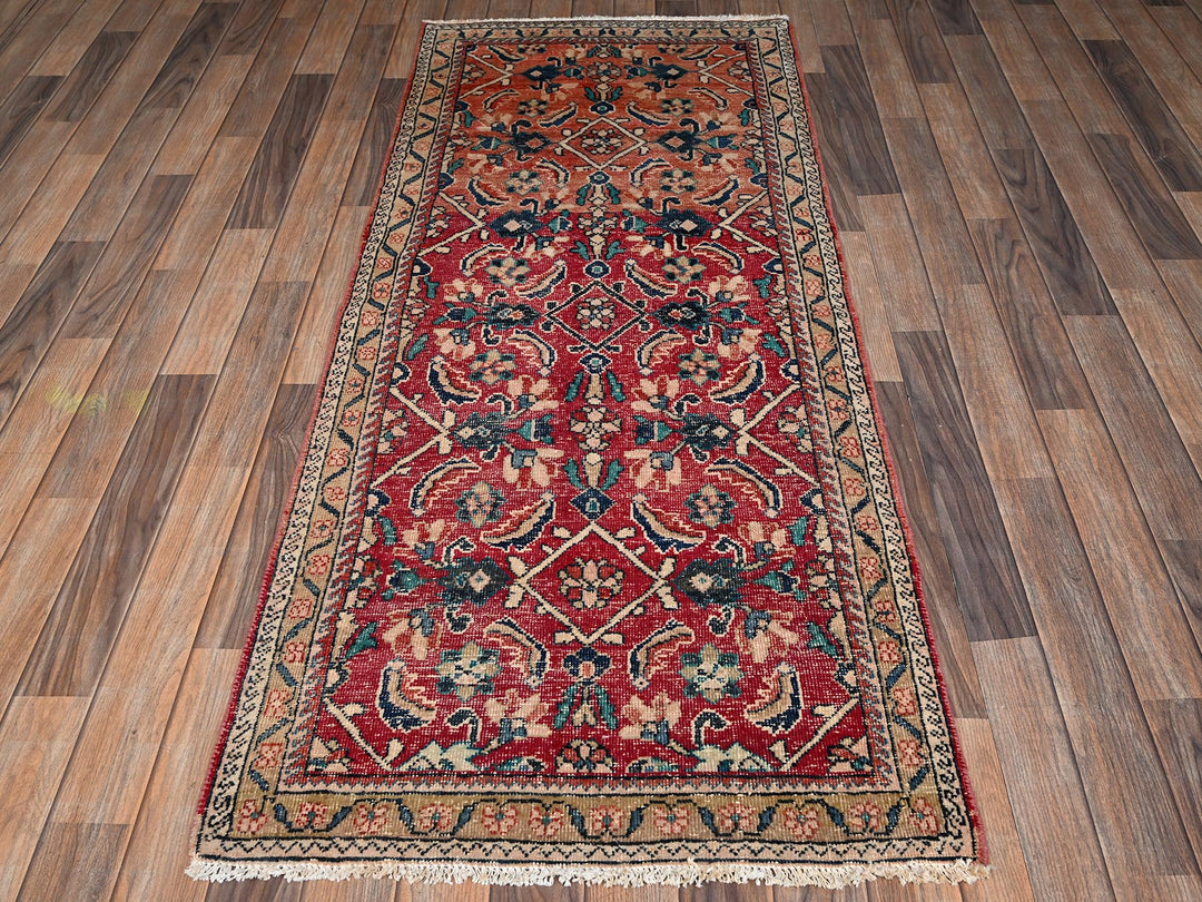 2'9" x 6'6" Vintage Hand Knotted Red Wool Runner Oriental Rug - MOA1022209