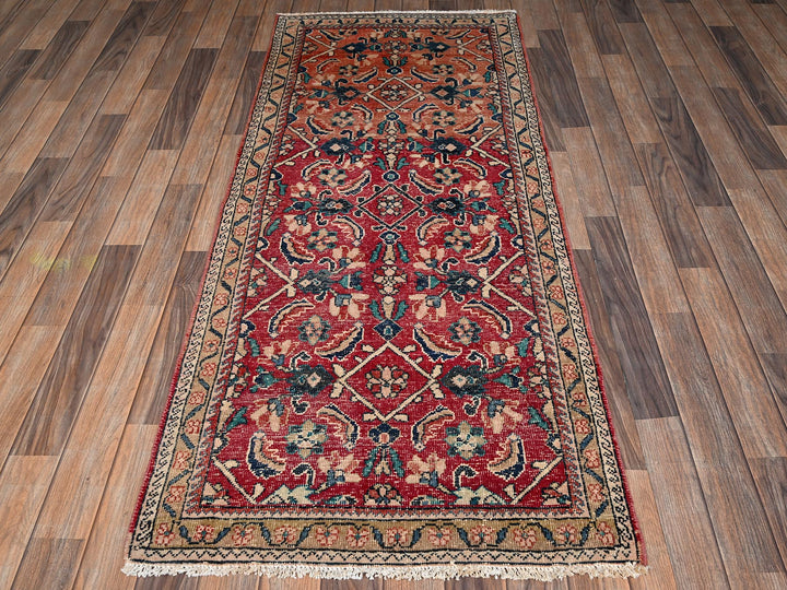 2'9" x 6'6" Vintage Hand Knotted Red Wool Runner Oriental Rug - MOA1022209