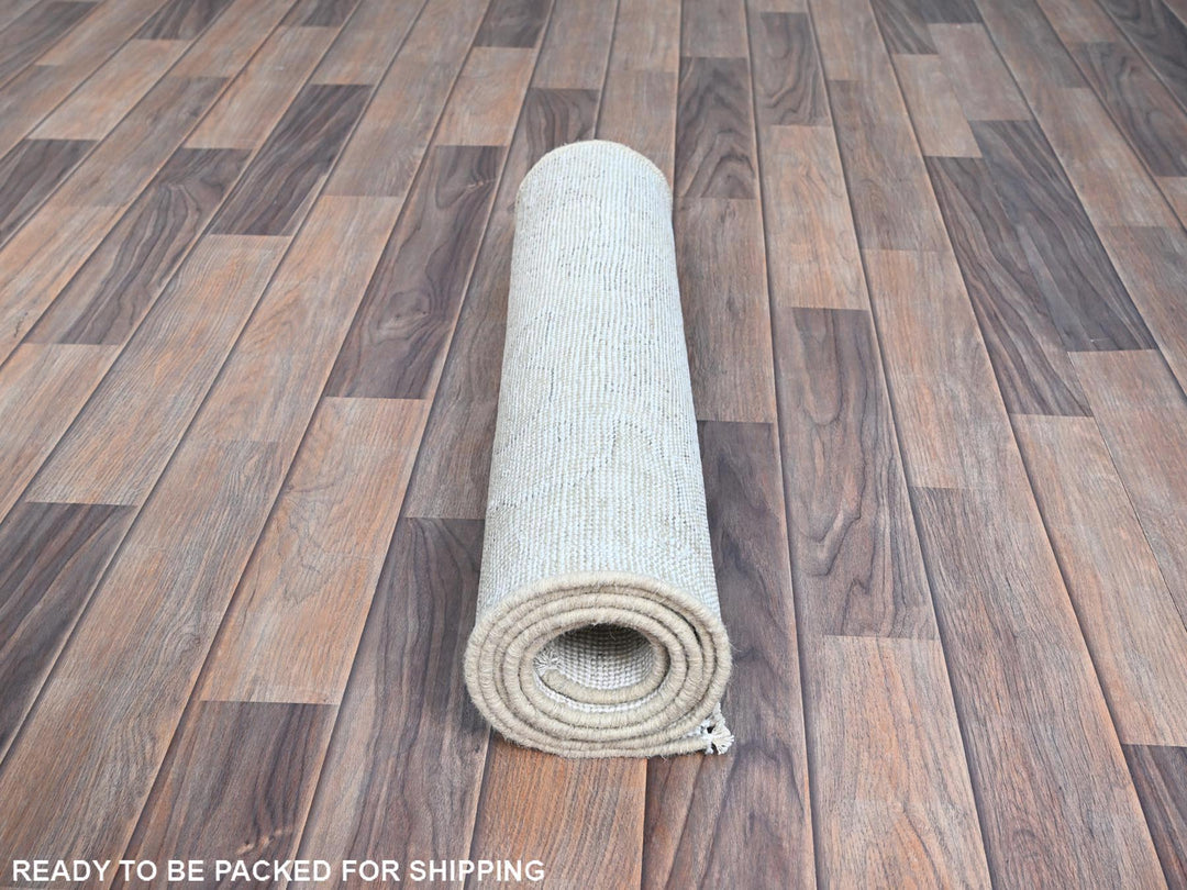 2'1" x 5'10" Vintage Hand Knotted Ivory Wool Runner Oriental Rug - MOA102220