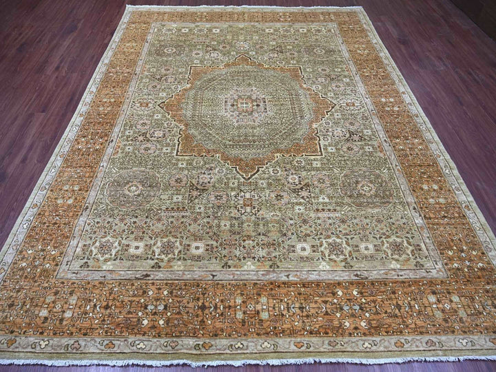 7'11" x 10'0" New Hand Knotted Green Wool Rectangle Oriental Rug - MOA10222100