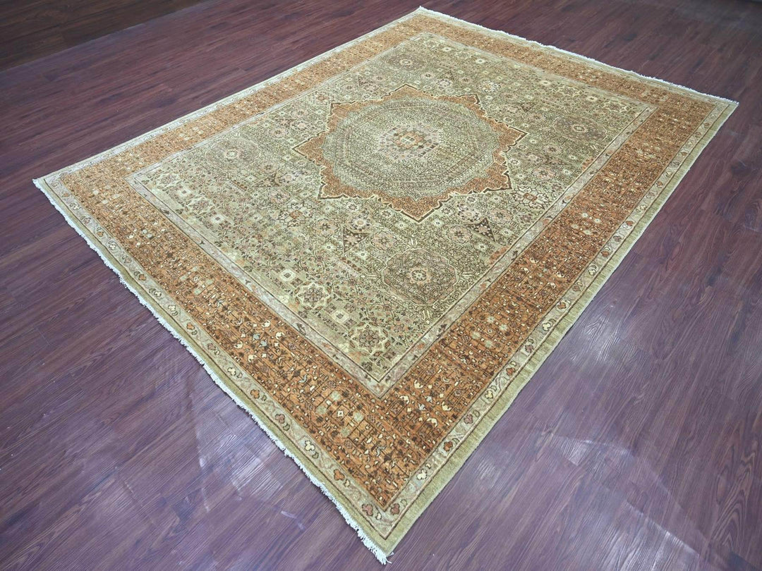 7'11" x 10'0" New Hand Knotted Green Wool Rectangle Oriental Rug - MOA10222100