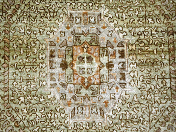 7'11" x 10'0" New Hand Knotted Green Wool Rectangle Oriental Rug - MOA10222100