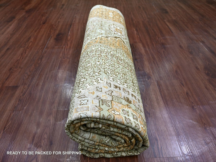 7'11" x 10'0" New Hand Knotted Green Wool Rectangle Oriental Rug - MOA10222100