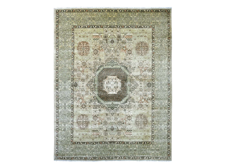 9'3" x 11'8" New Hand Knotted Green Wool Rectangle Oriental Rug - MOA10222102