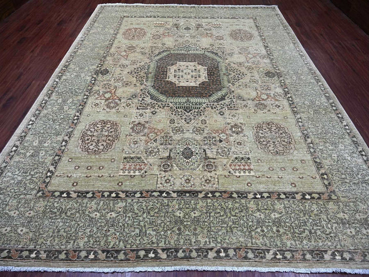 9'3" x 11'8" New Hand Knotted Green Wool Rectangle Oriental Rug - MOA10222102