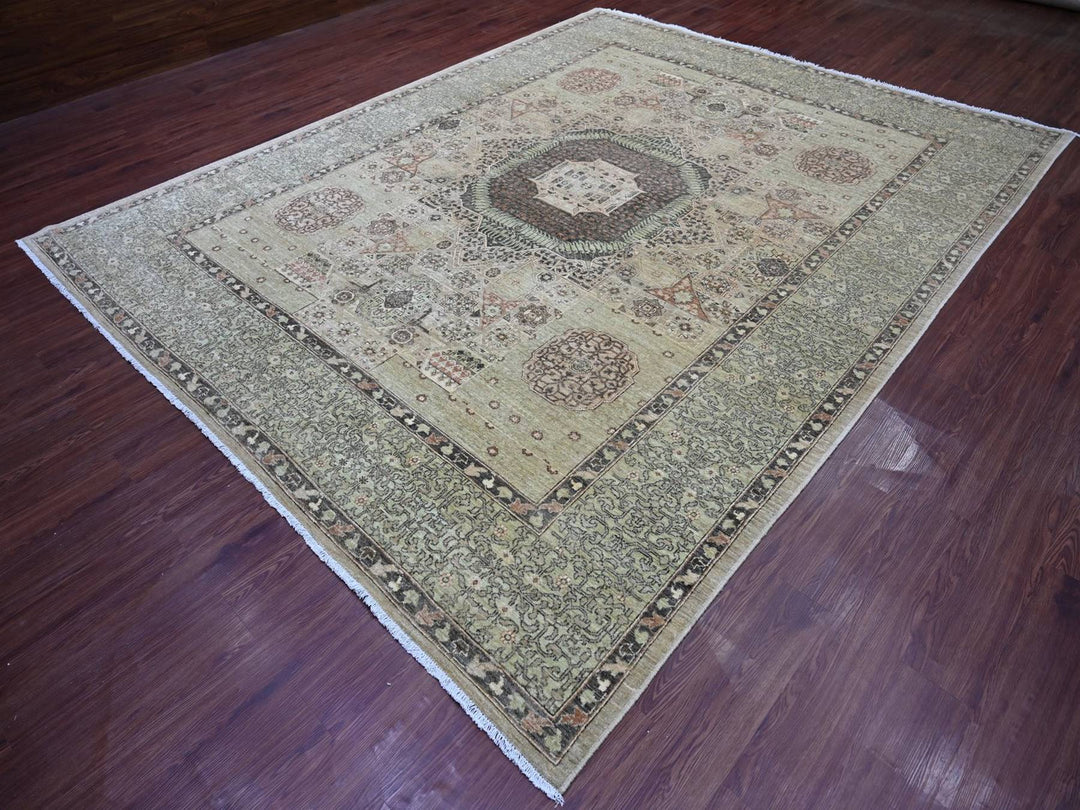 9'3" x 11'8" New Hand Knotted Green Wool Rectangle Oriental Rug - MOA10222102