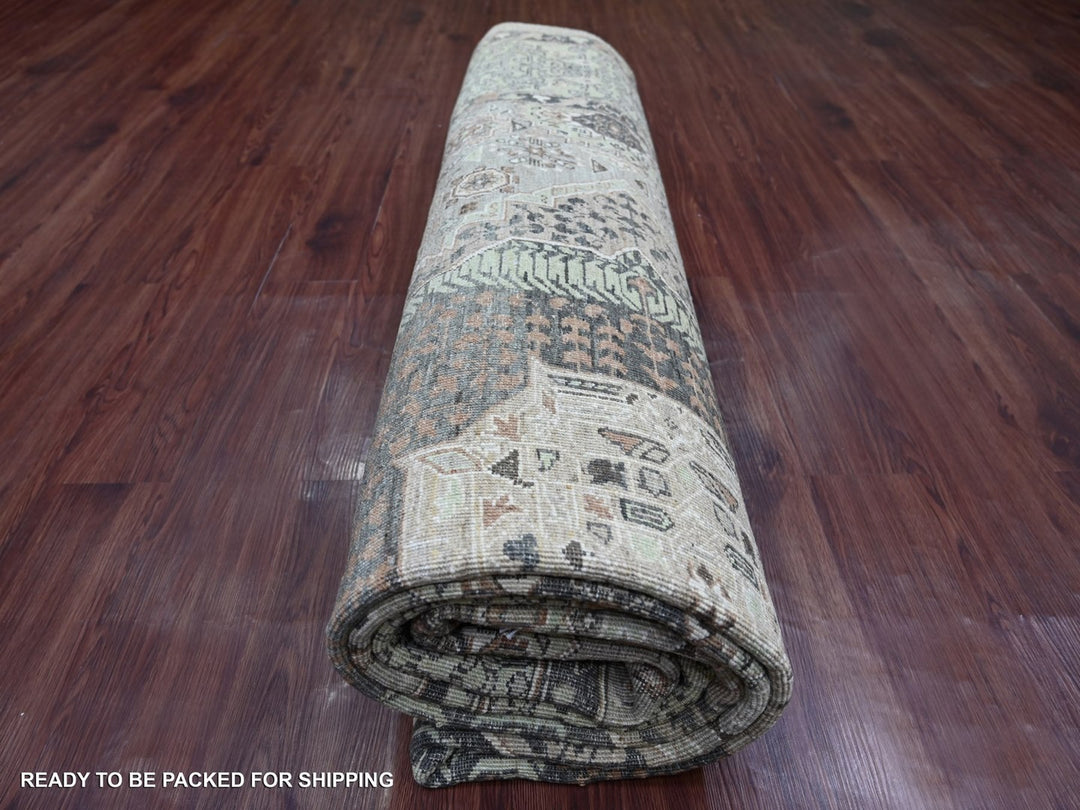 9'3" x 11'8" New Hand Knotted Green Wool Rectangle Oriental Rug - MOA10222102