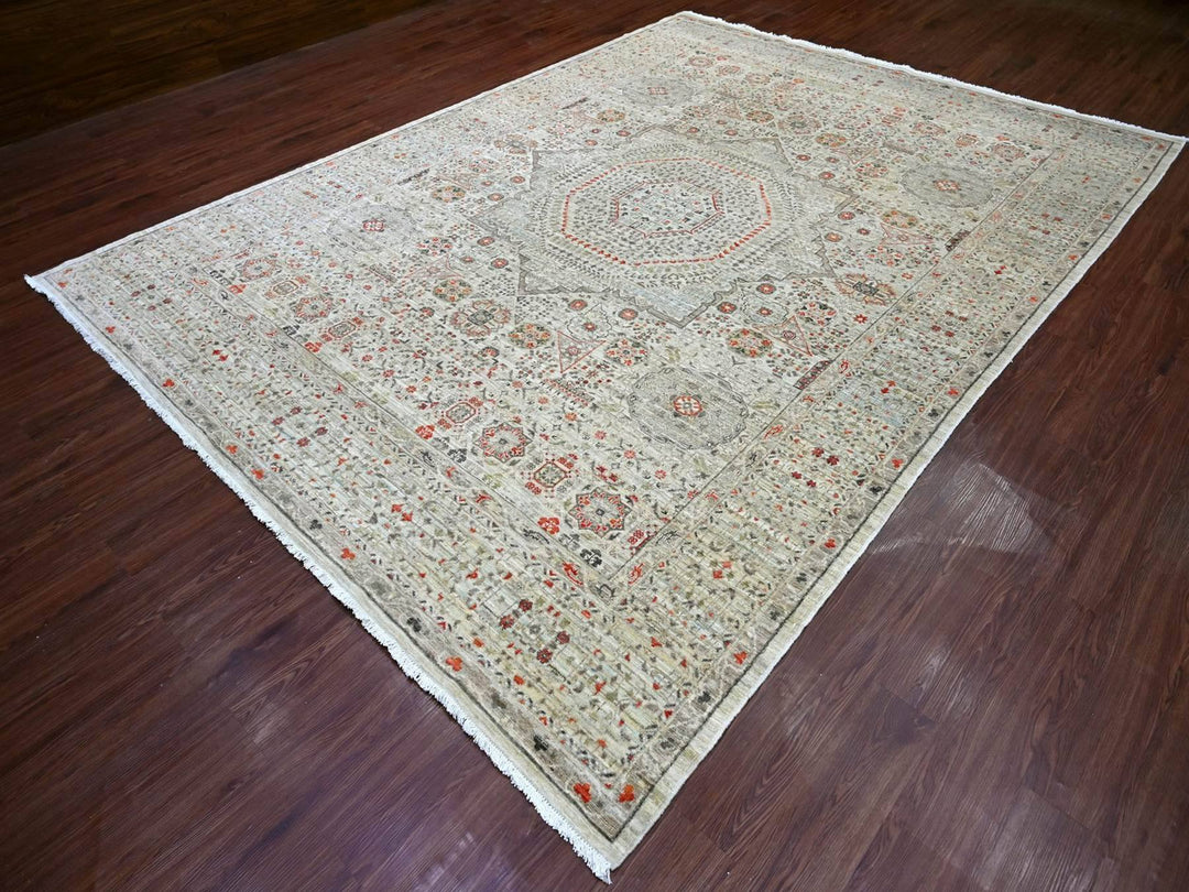 8'10" x 11'10" New Hand Knotted Grey Wool Rectangle Oriental Rug - MOA10222103