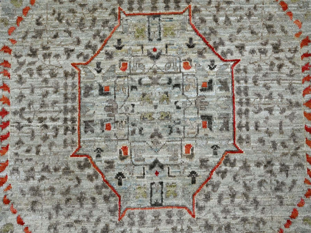 8'10" x 11'10" New Hand Knotted Grey Wool Rectangle Oriental Rug - MOA10222103