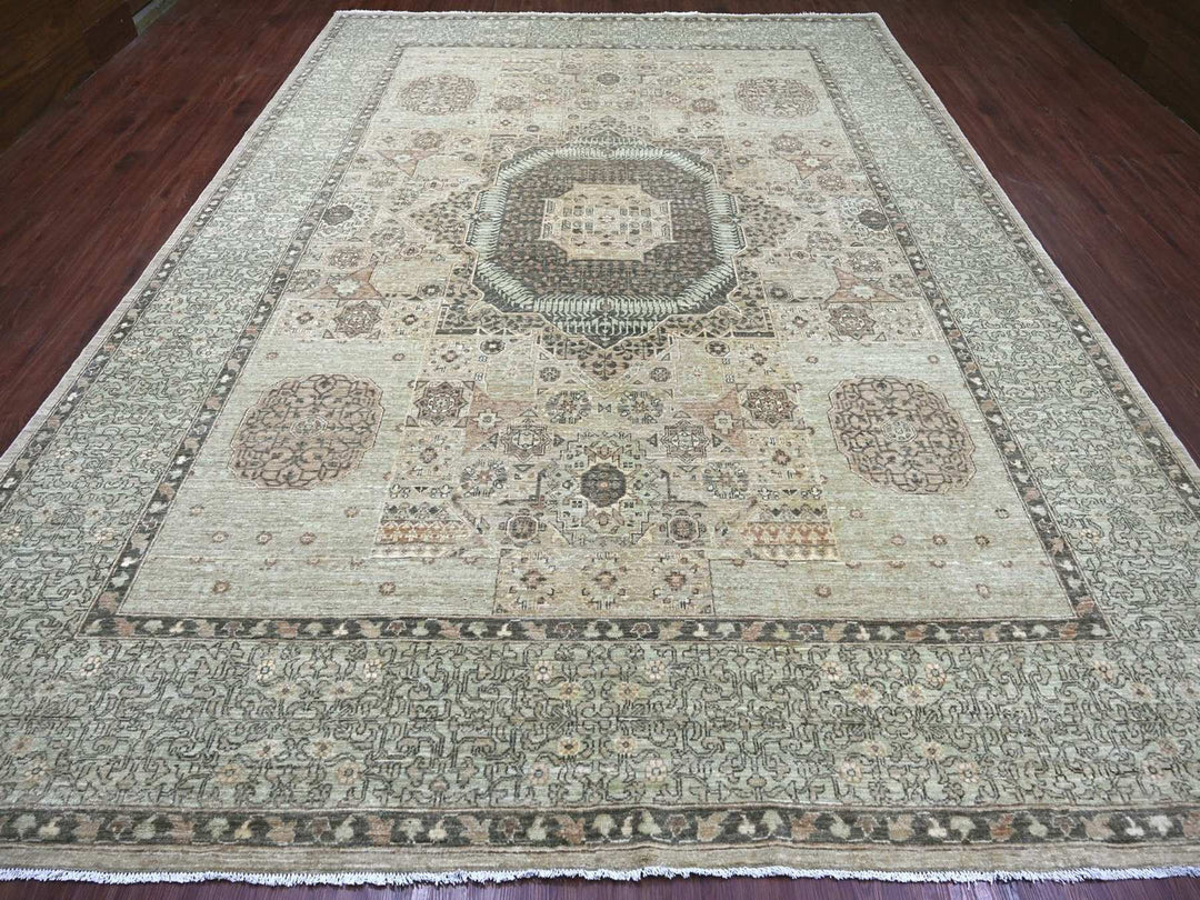 9'11" x 13'8" New Hand Knotted Green Wool Rectangle Oriental Rug - MOA10222104
